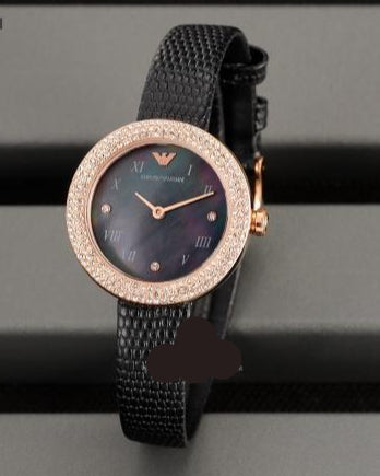 Emporio Armani Aviator Crystals Mother of Pearl Black Dial Black Silicon Strap Watch For Women - AR11373 - Image 4